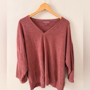 Barefoot Dreams CozyChic‎ Ultra Lite V-Neck Sweater Petite 2X Mauve Pink